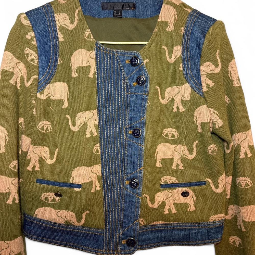 TNGT brand (+ W for women’s) cropped denim and knit elephant fabric blazer/coat - Picture 2 of 7